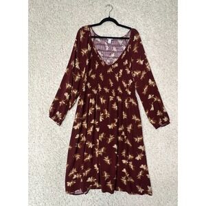 AVA & VIV Floral Midi Dress Womens 3X  Boho Cottagecore Rustic Romantic Fall